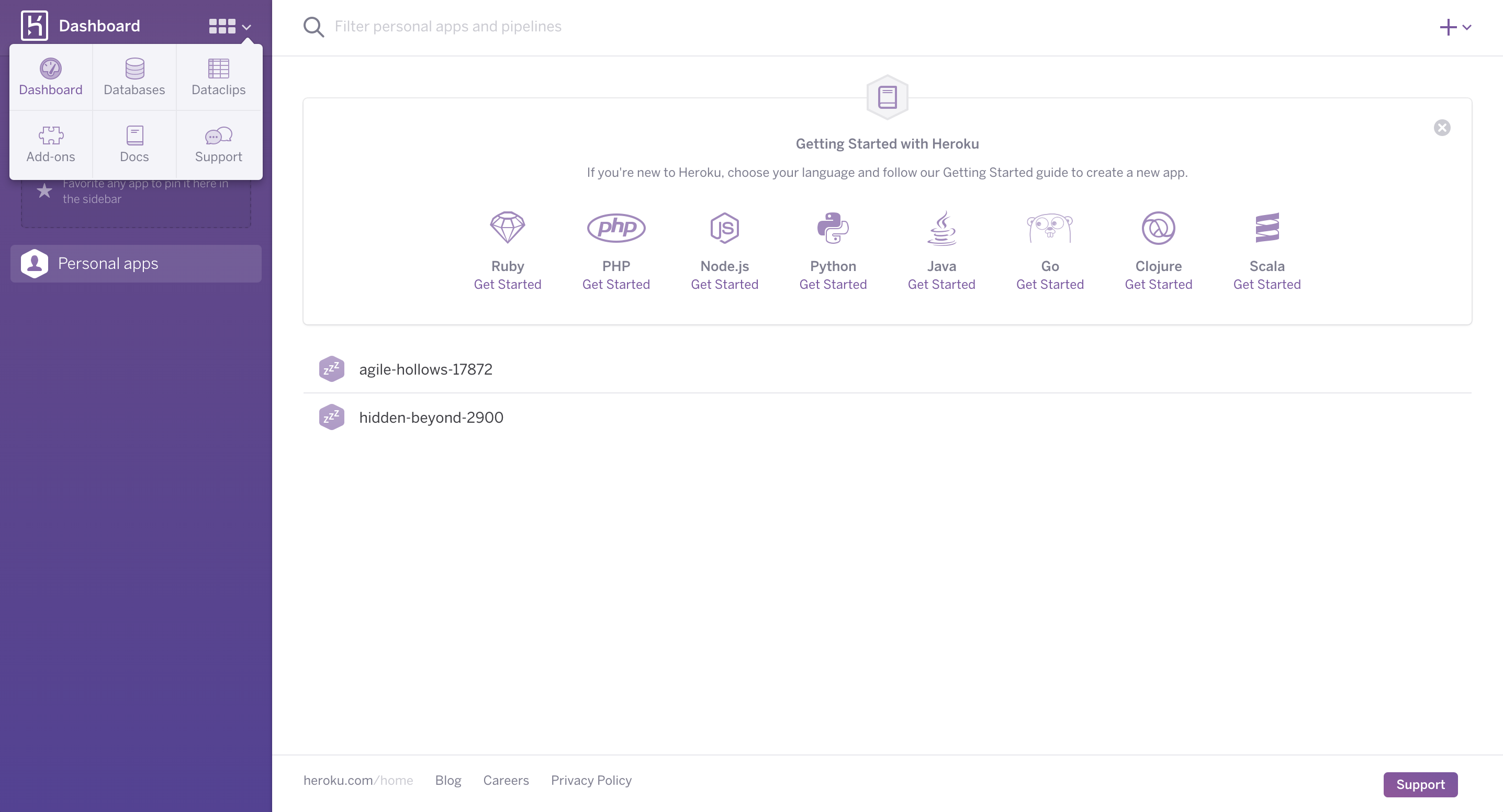 Heroku dashboard